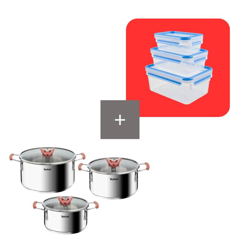 Pack set 3 tachos Opti'Space com tampa + set 3 caixas herméticas Masterseal 