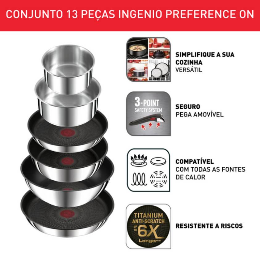 Pack conjunto de tachos e panelas Ingenio Preference On + set de facas Ice Force com suporte 