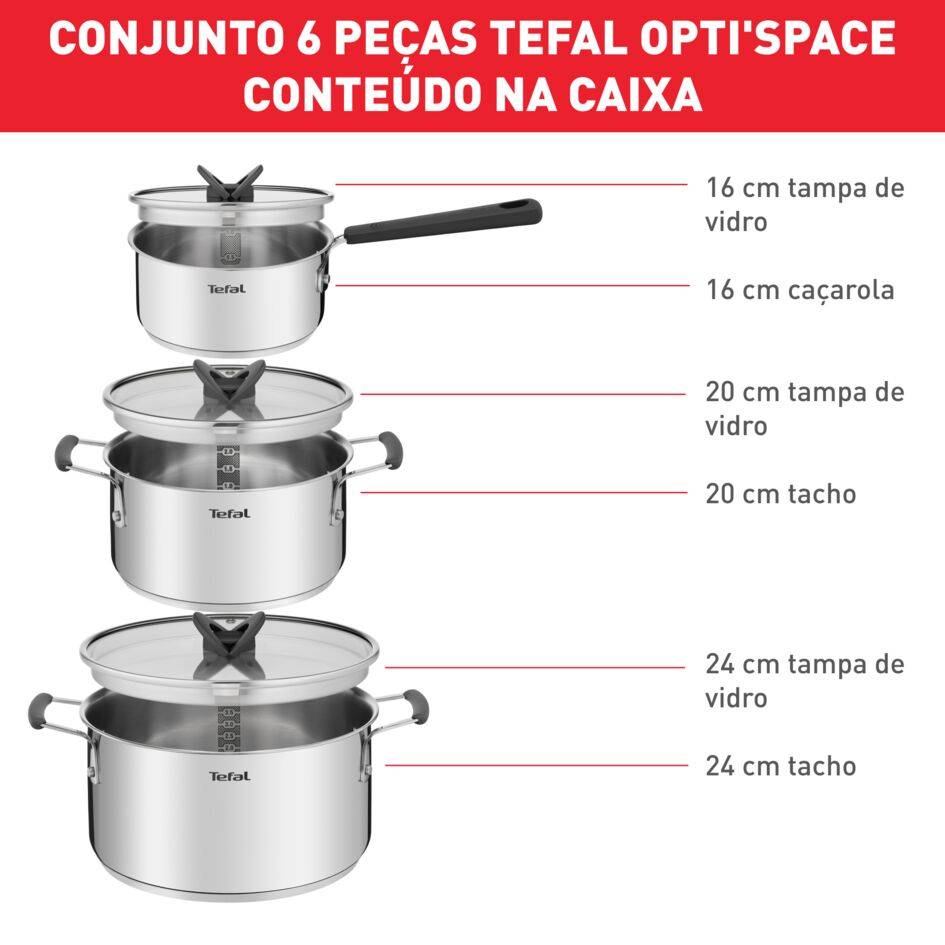 Opti'Space Caçarola 16 cm + tampa, Tachos 20/24 cm + tampas