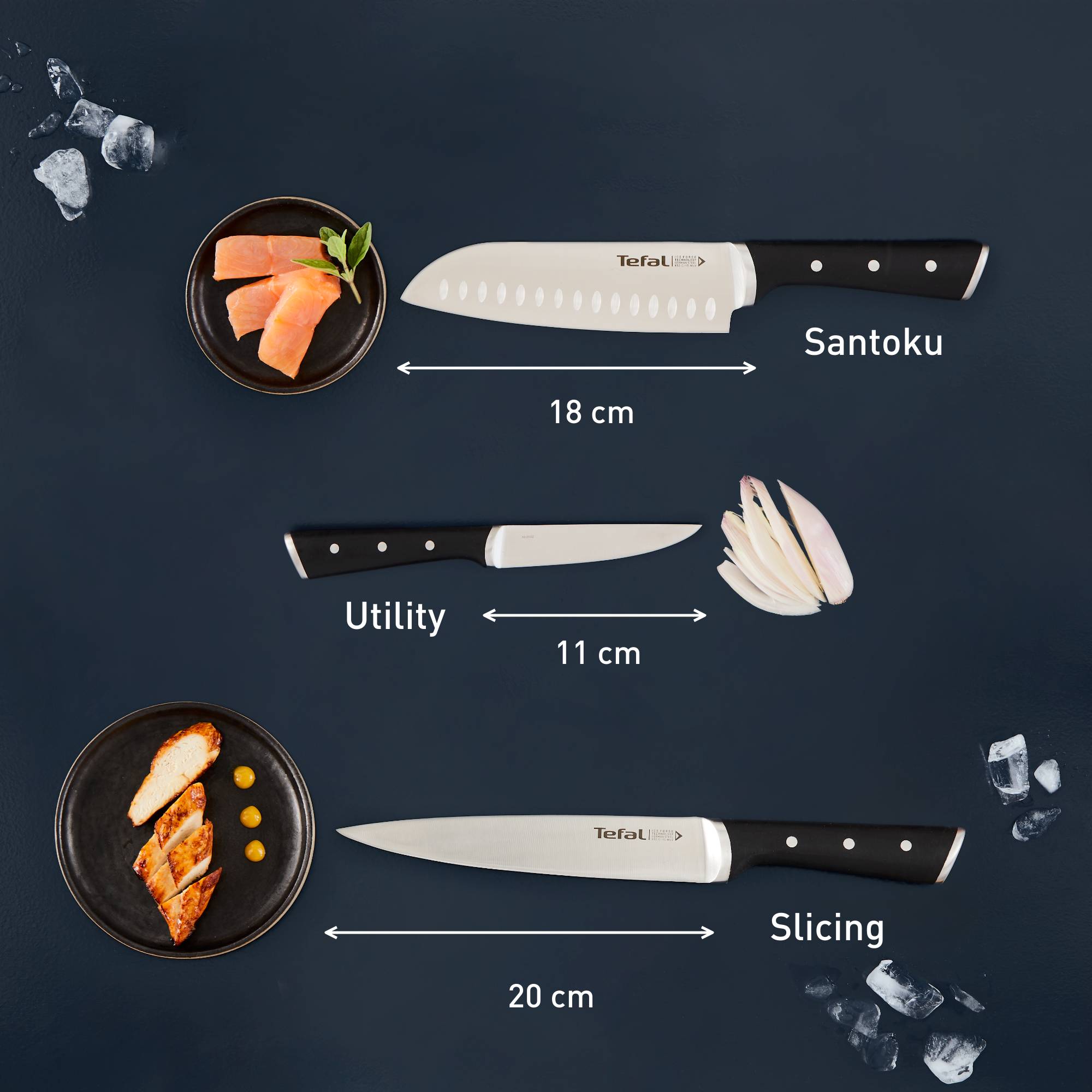 Ice Force Set 3 Facas - Chef 20 cm, Santoku 18 cm e Multiusos 11 cm