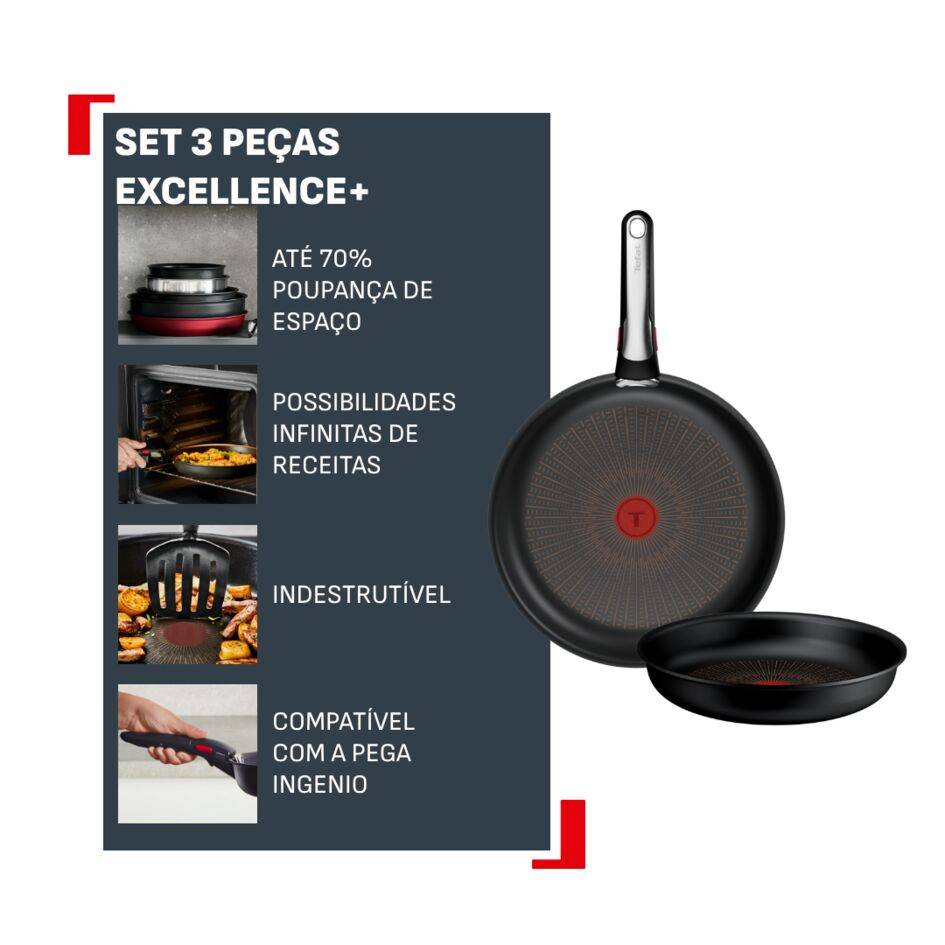 Set de 3 Peças Ingenio Excellence+, Empilhável, Revestimento Antiaderente, Compatível com Indução