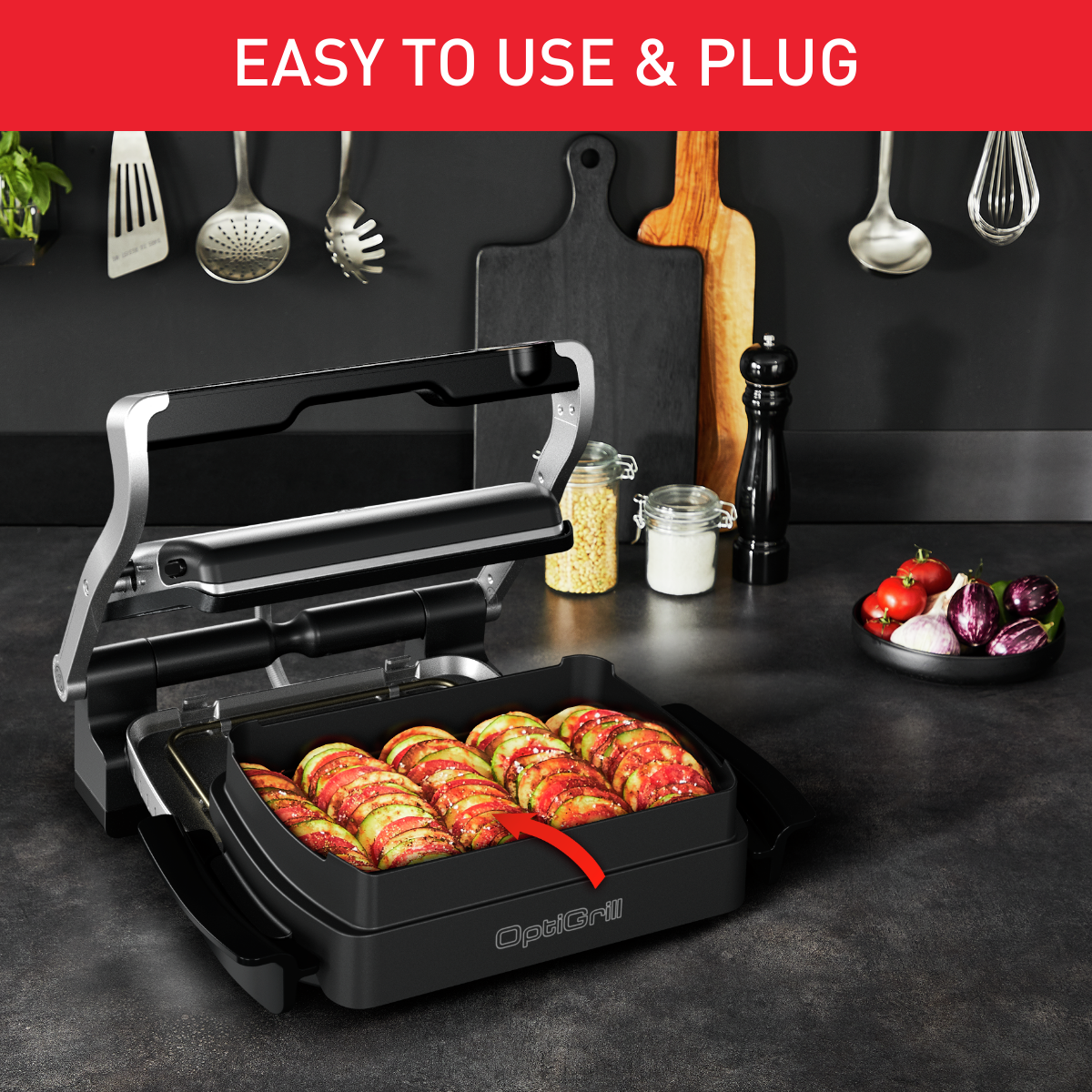 Tabuleiro para snacks e cozedura OptiGrill XL XA725870