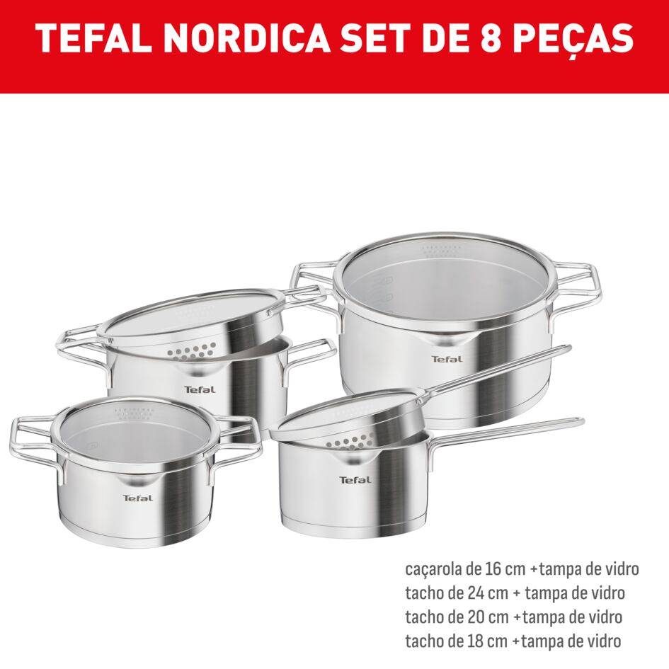 Nordica Conjunto 8 Peças, Aço Inoxidável Premium, Garantia de 10 Anos