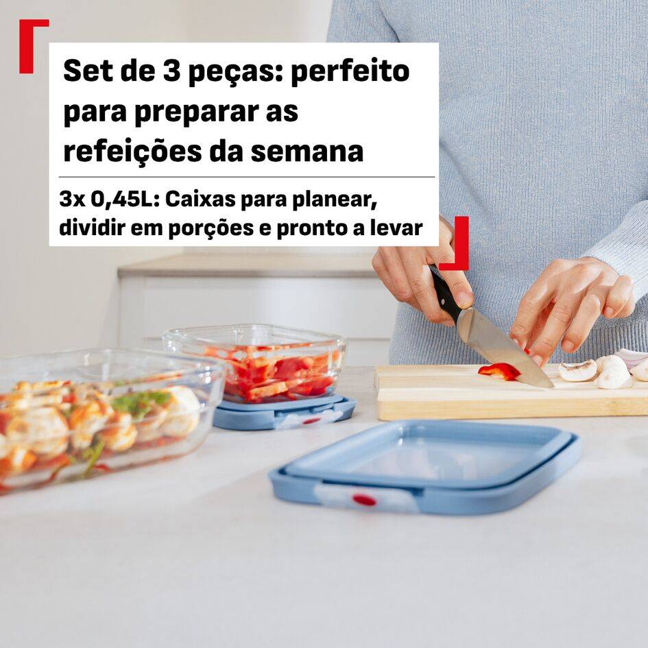OneClick, Set de 3 Caixas de Vidro 0,45 L